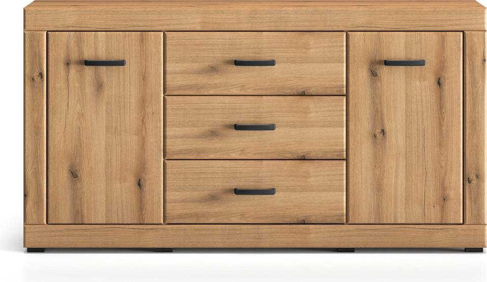 Wohnzimmer Sideboard, 160 cm breit, in Eiche, 2 Türen, 3 Schubladen - DAKAR-131