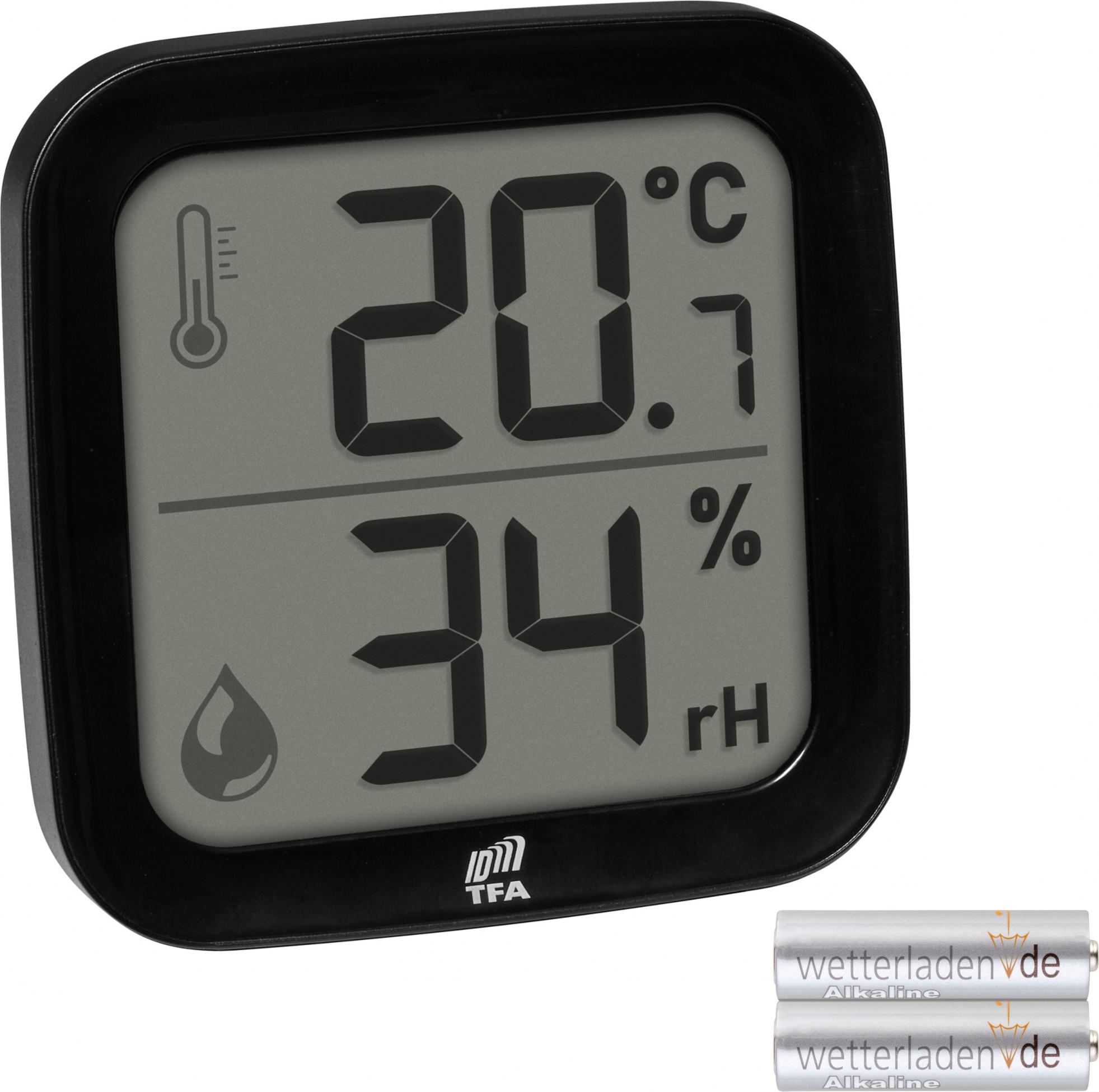 TFA Dostmann TFA.me Thermo Hygro Sender ID-A0 INDOOR TFA 30.3908 große Displayanzeige Temperatur Luftfeuchte : schwarz : mit Batterien