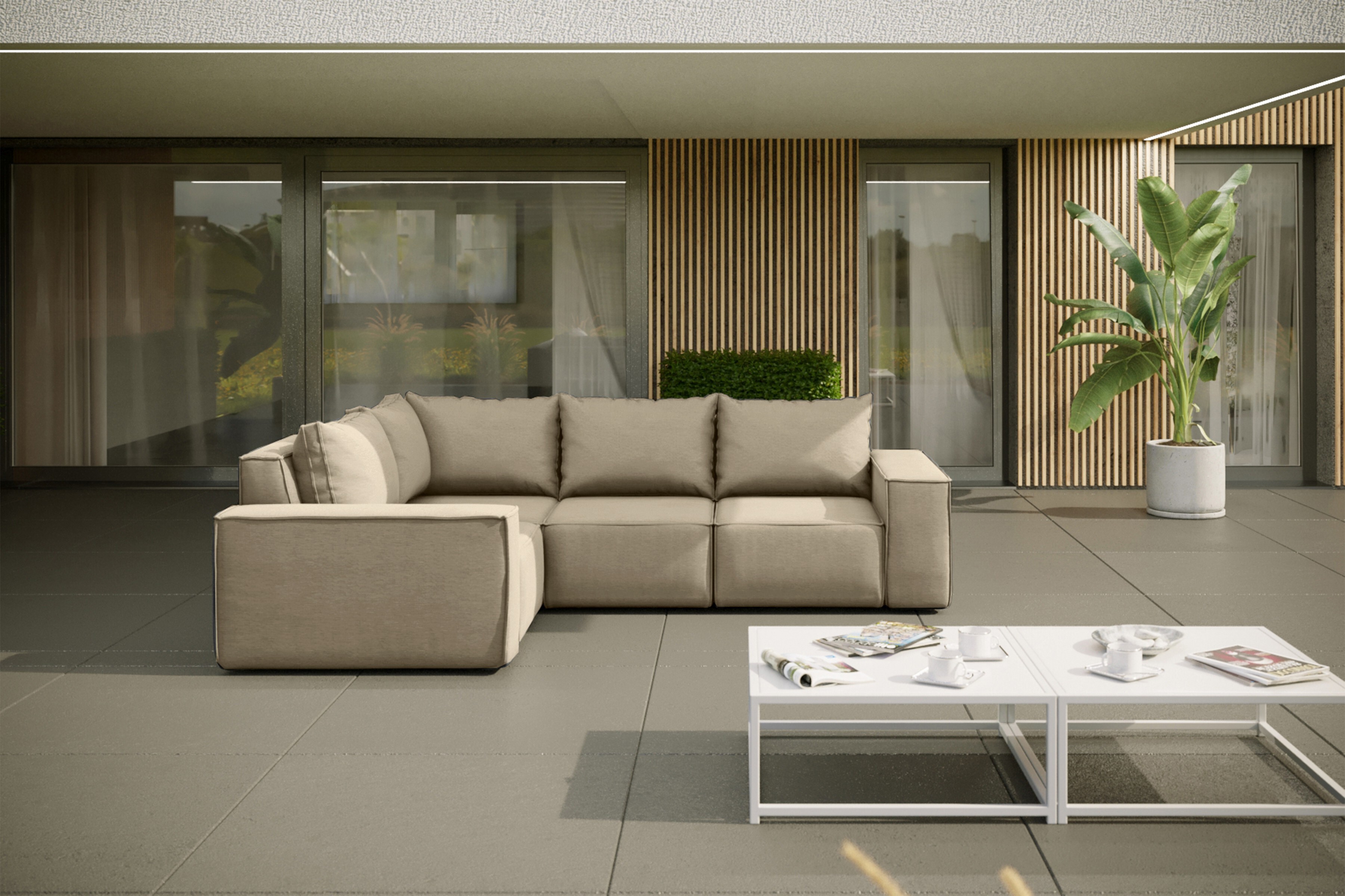 Kaiser Möbel Gartenmöbel Ecksofa für den Garten SONNE, die Terrasse, den Hof, gemütliche groß, Gartenmöbel eckcouch Beige Rechts