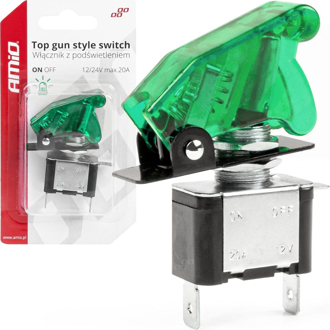 Beleuchteter Schalter "TOP GUN" AMIO-03093 12/24V 20A für sicheres Umschalten