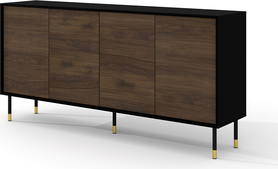 Buffet Rani mit 4 Türen, Holzoptik und Schwarz, 180cm