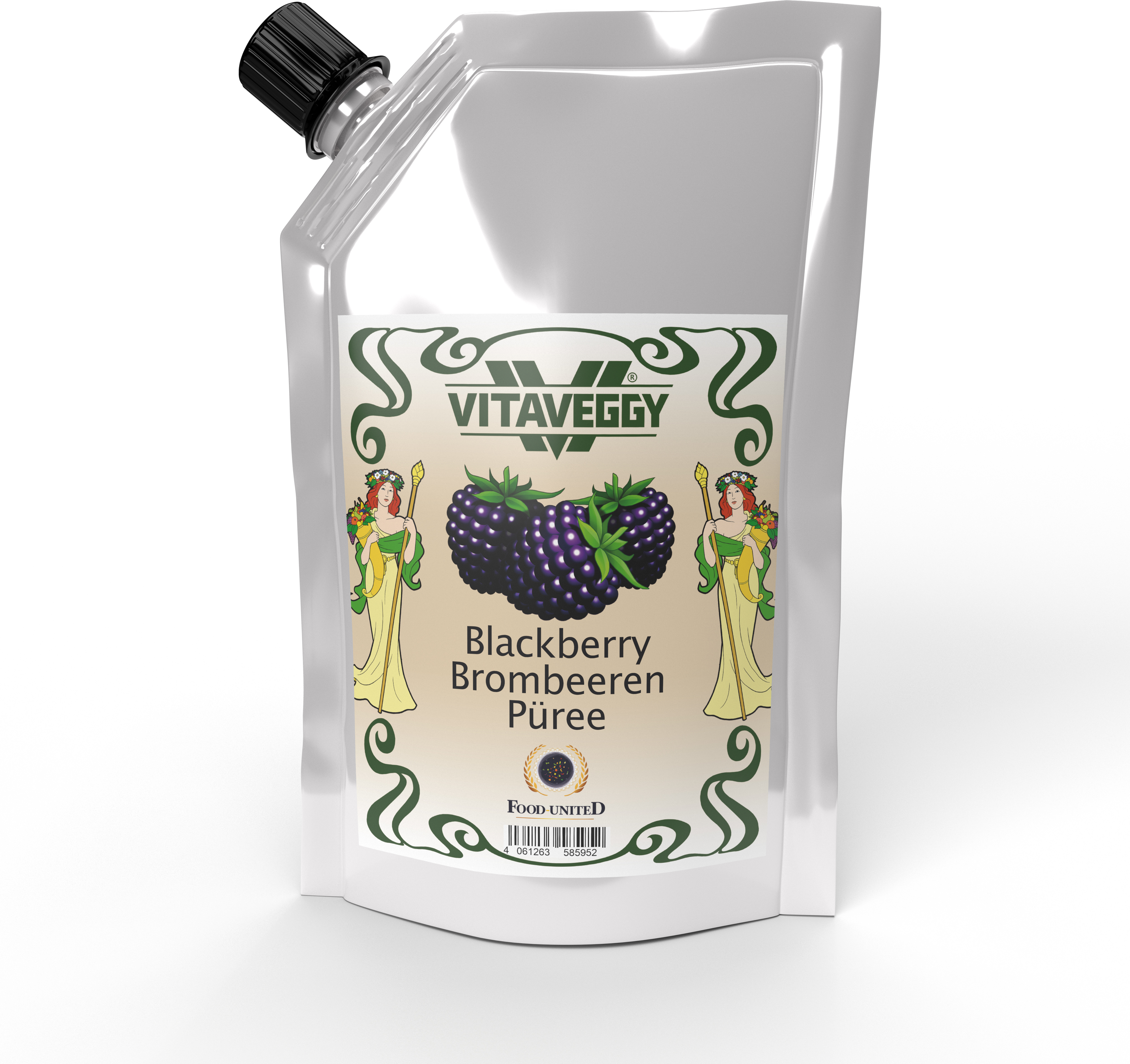 S.Mile GmbH VITAVEGGY BROMBEER-SCHWARZBEER Früchte-Püree 1kg ohne Aroma- Farb- & Konservierungsmittel von Food-United geeignet für Babybrei & Obstbrei Brombeeren-Saft-Smoothie-Sorbet-Müsli-Joghurt-Quark GVO-Frei Glutenfrei & 100% natürlich
