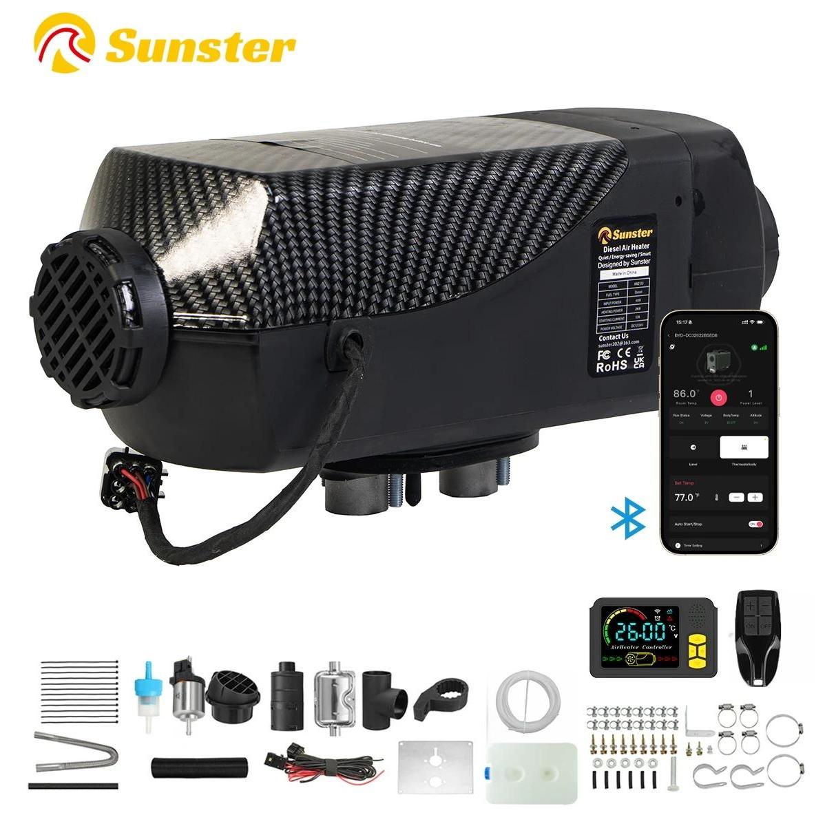 StarTech Diesel Luftstandheizung - Parkheizung 2 kW - Universal 12V/24V - Bluetooth App & LCD - Tank 10 l - Verbrauch 0,1–0,35 l/h - Bis 15 m² - Schwarz