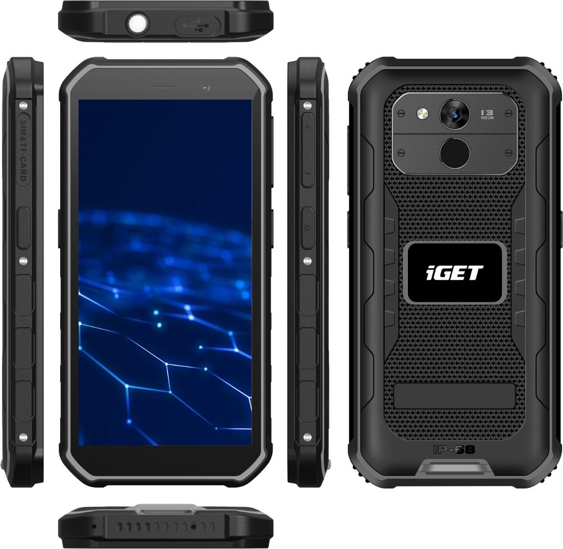 iGET T1 6 128 Black - odolný mobilný telefón