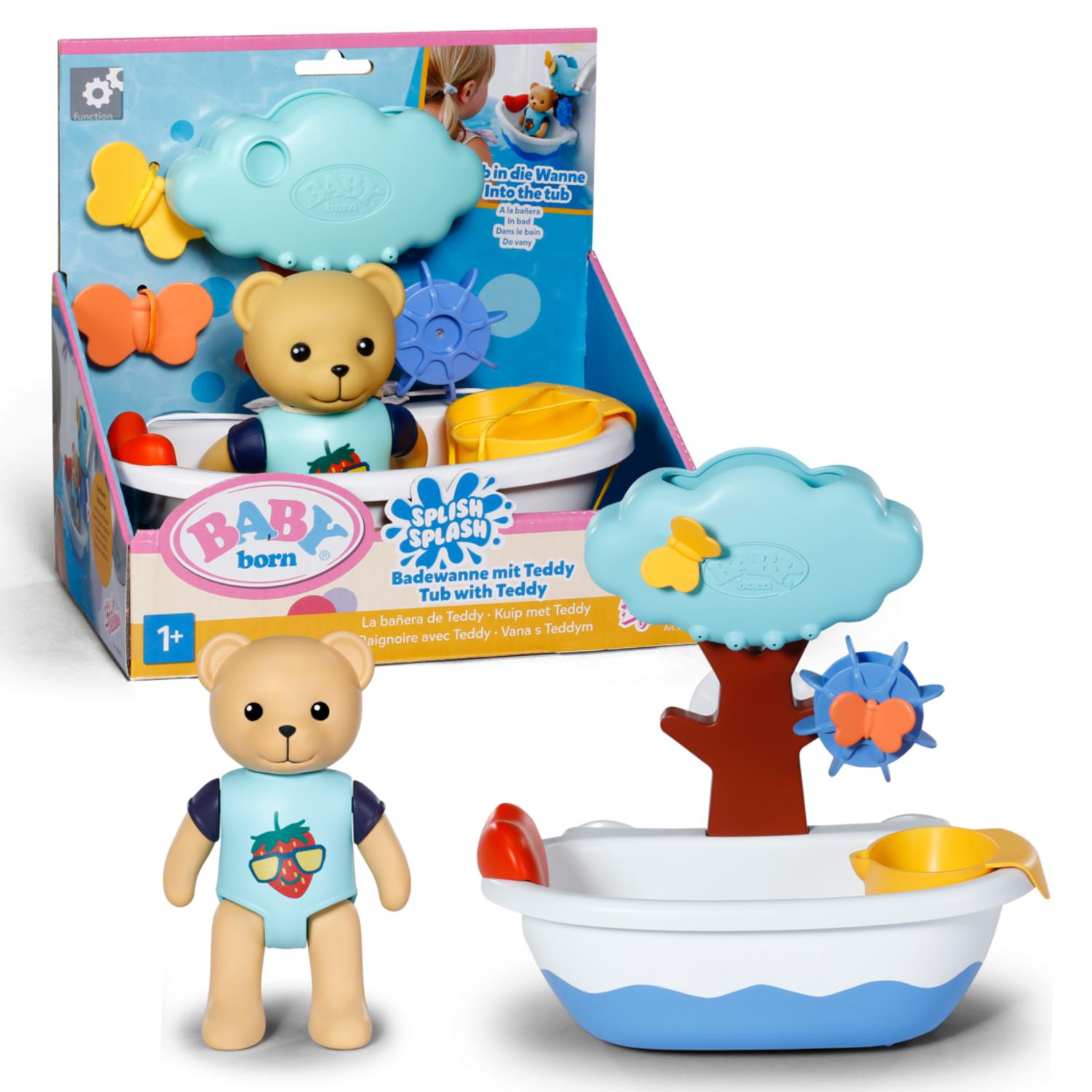 BABY born Splish Splash Teddy im Badeoutfit mit Schwimmfunktion und Badewannen-Spielzeug. 838105