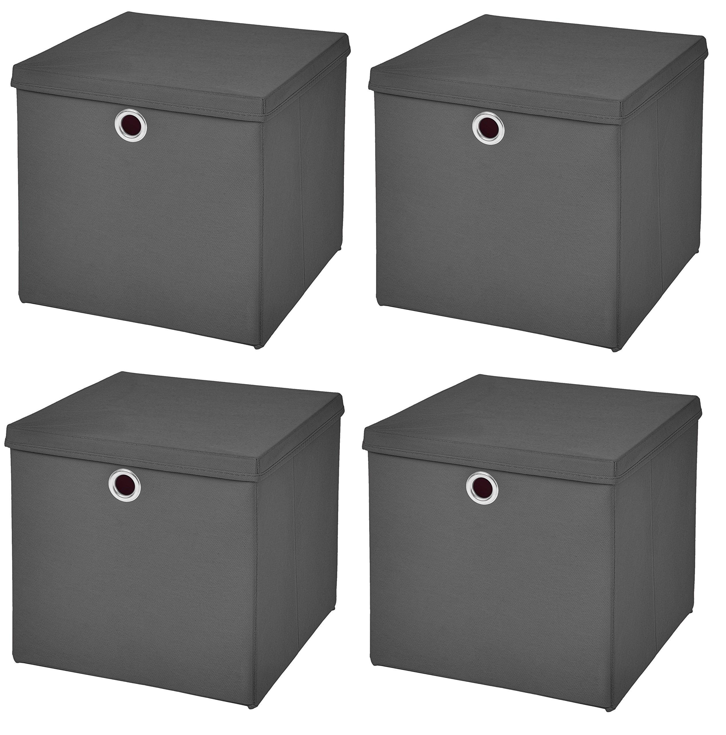 OEM Set mit 4 stabilen Montageboxen, dunkelgrau, 28 x 28 x 28 cm, stabile Montageboxen mit Deckel