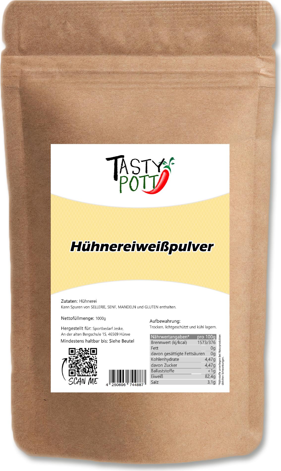 TASTY-POTT Hühnereiweißpulver - Eiklar Pulver- Im 1kg Beutel von Tasty Pott 6R-LX26-DE03