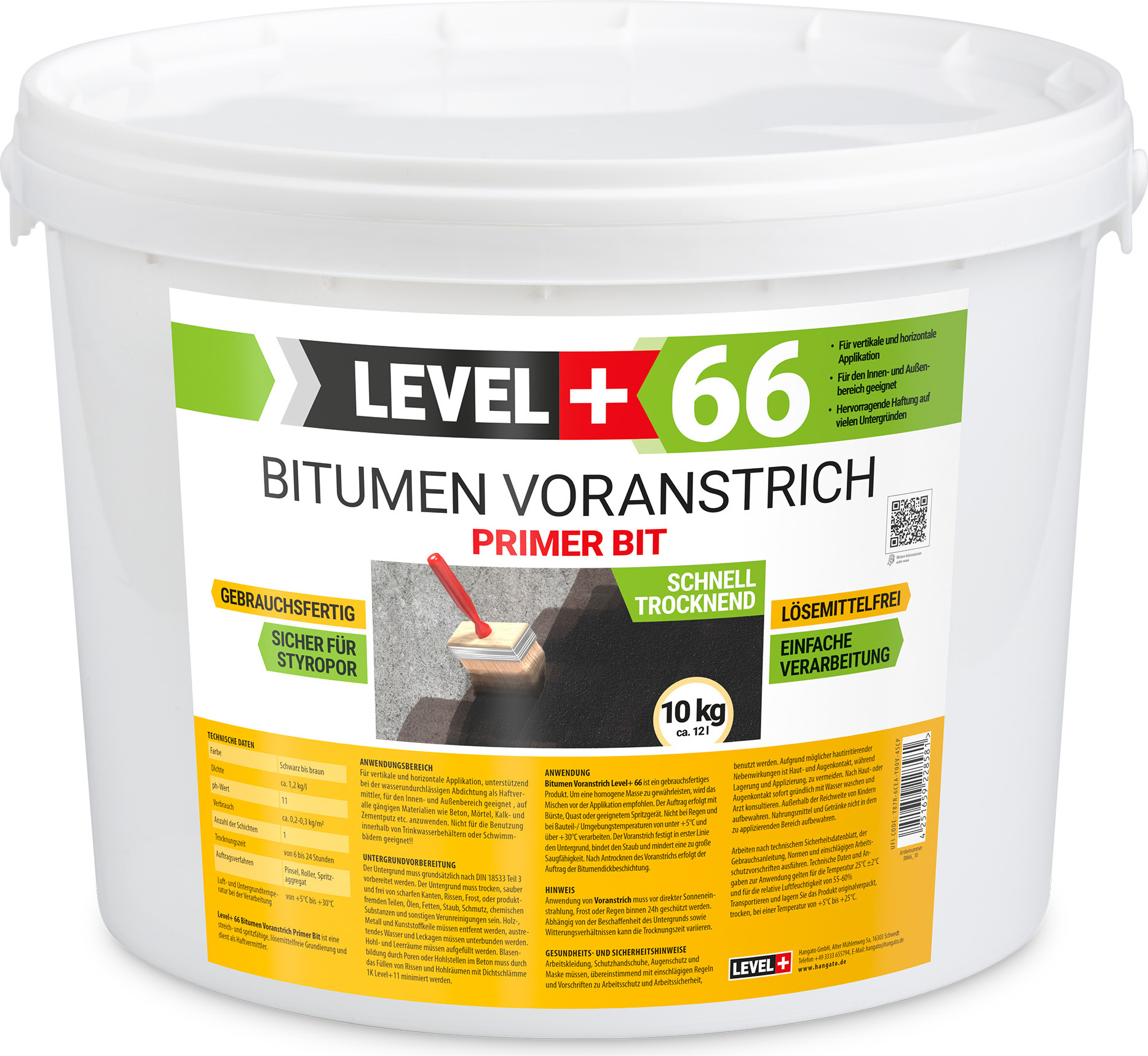 Hangato GmbH Bitumen Voranstrich Haftgrund 10kg Grundierung Bitumengrund Fundamente LEVEL+66 RM66_10