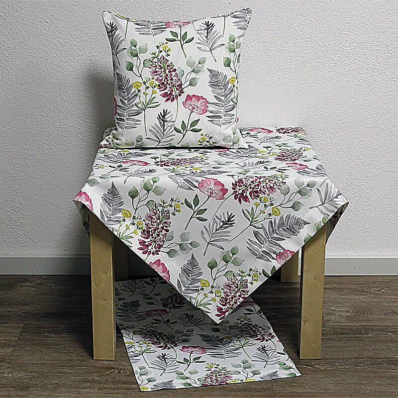 Tischdecke Mitteldecke FLORA Blumen & Zweige 85x85cm weiß rosa grün Hossner WA 32487165