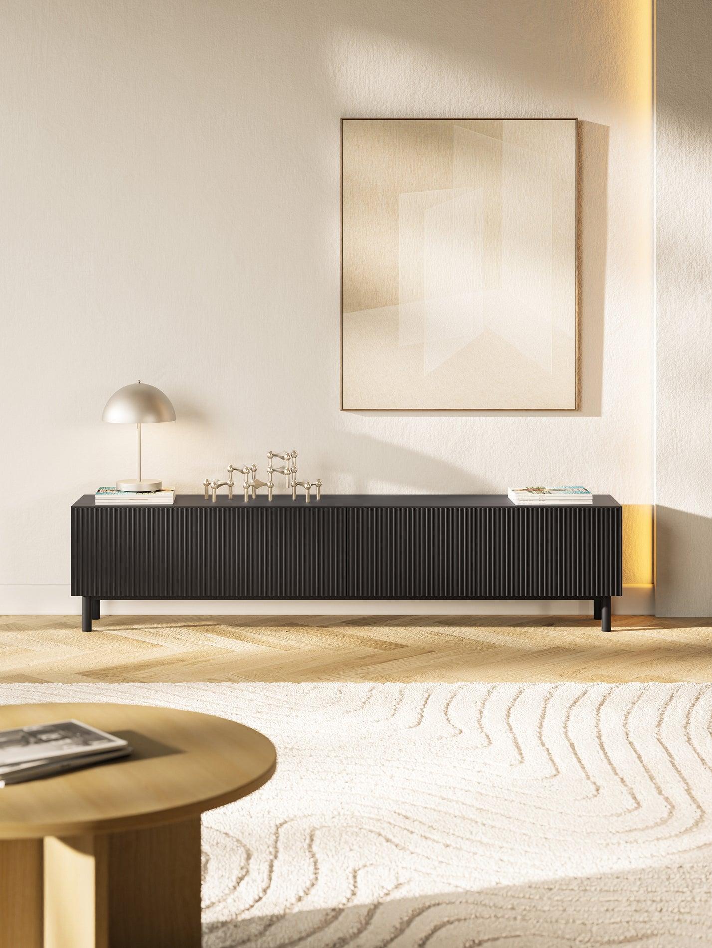 Selsey Veldio New – TV-Lowboard mit Rillenfront, Schwarz, 175 cm