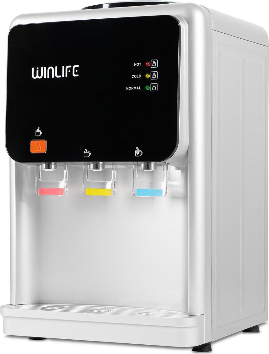 WINLIFE® Elektrischer Wasserspender Mini Silber Wasserspendergerät mit Kindersicherung Knopf, Trinkwasserspender für heiße & kalte Getränke 5 bis 20 L