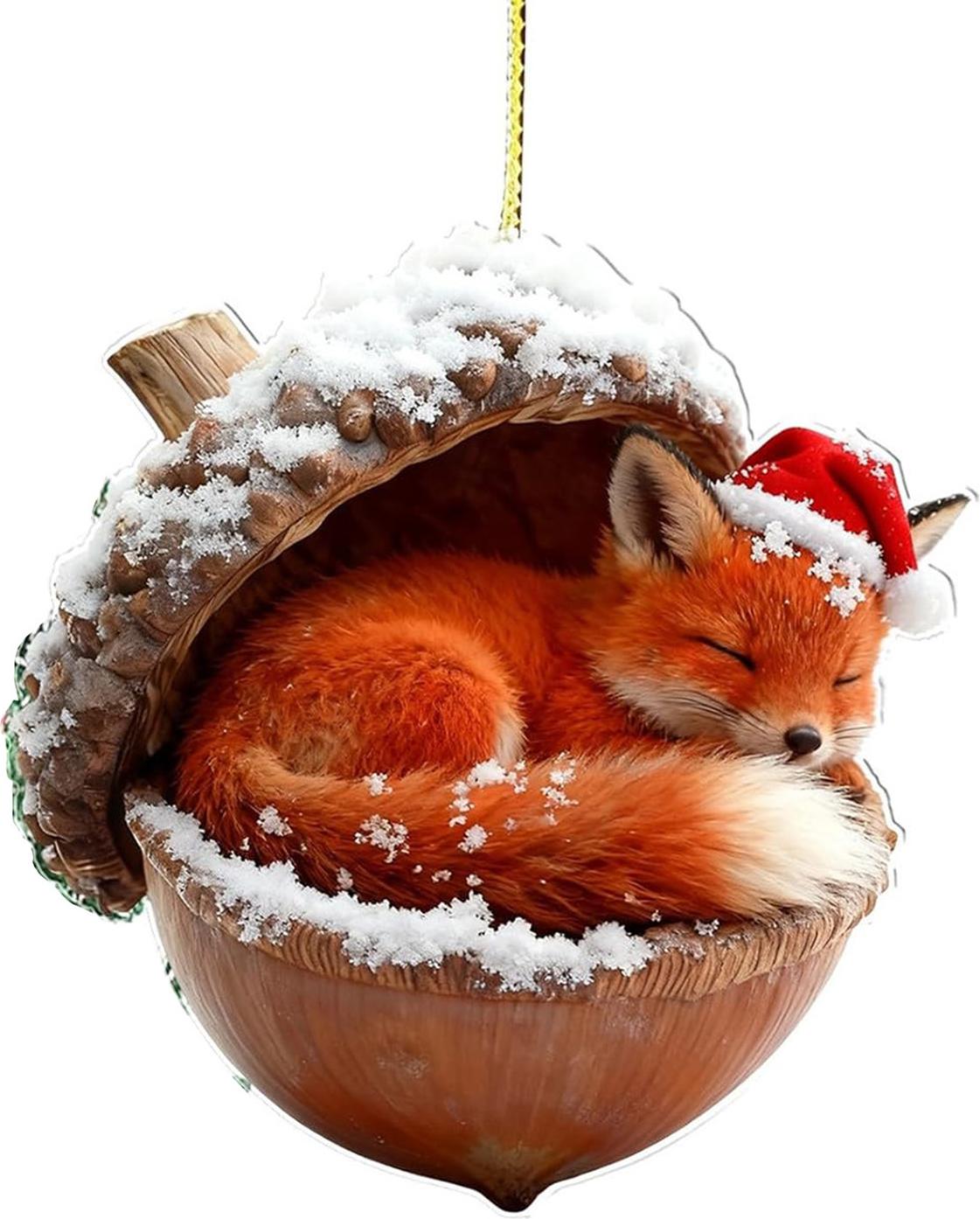 Bremen 2D-Waldtier-Eichel-Ornamente, gemütliches Waldtier im Schnee, frostige Tannenzapfen-Ornamente, Waldtier-Acryl-Hängeornamente für Tierliebhaber 4633234