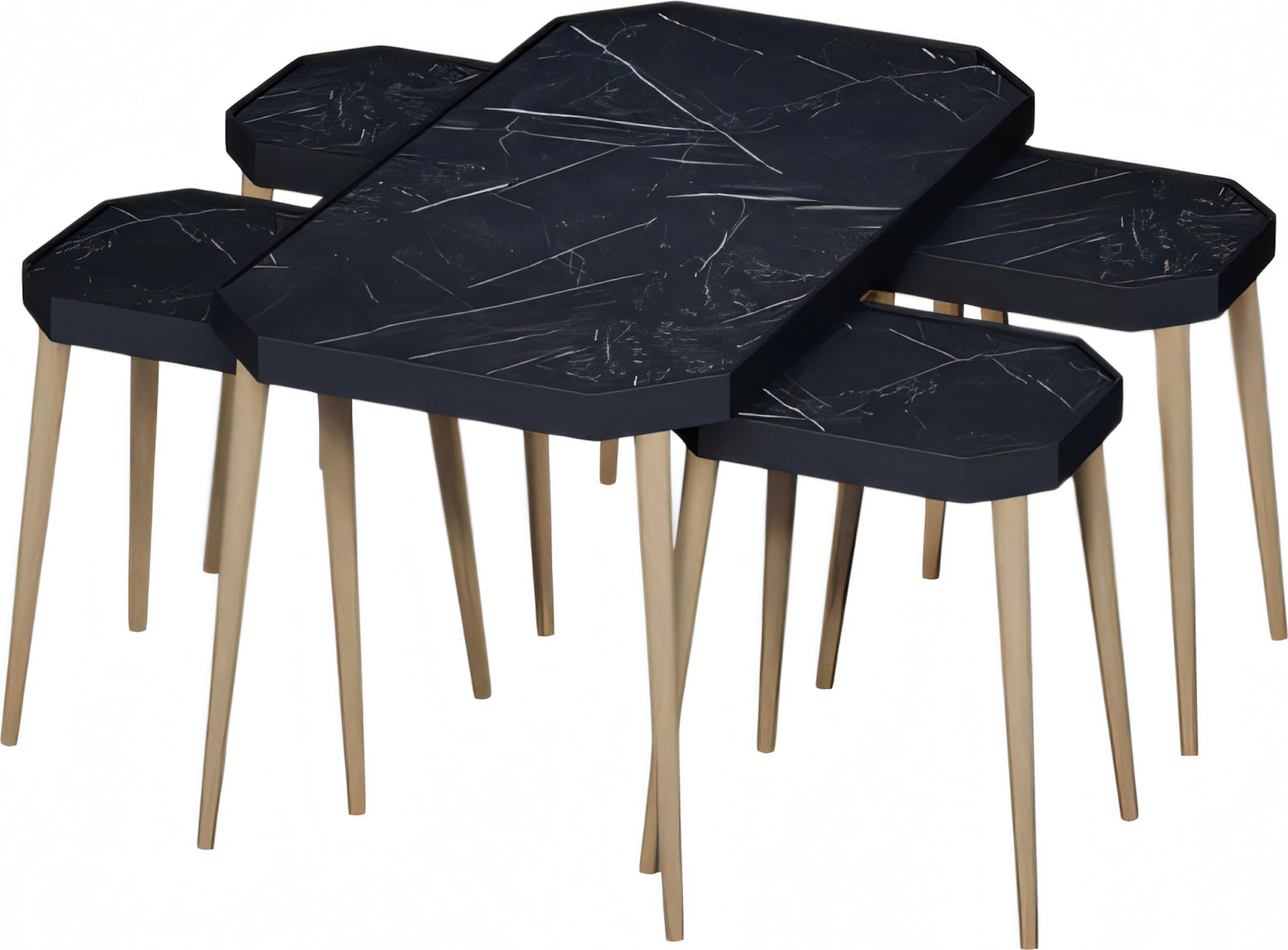 AEA Schwarzer Holz Couchtisch mit Beistelltischen modern eleganter Stil