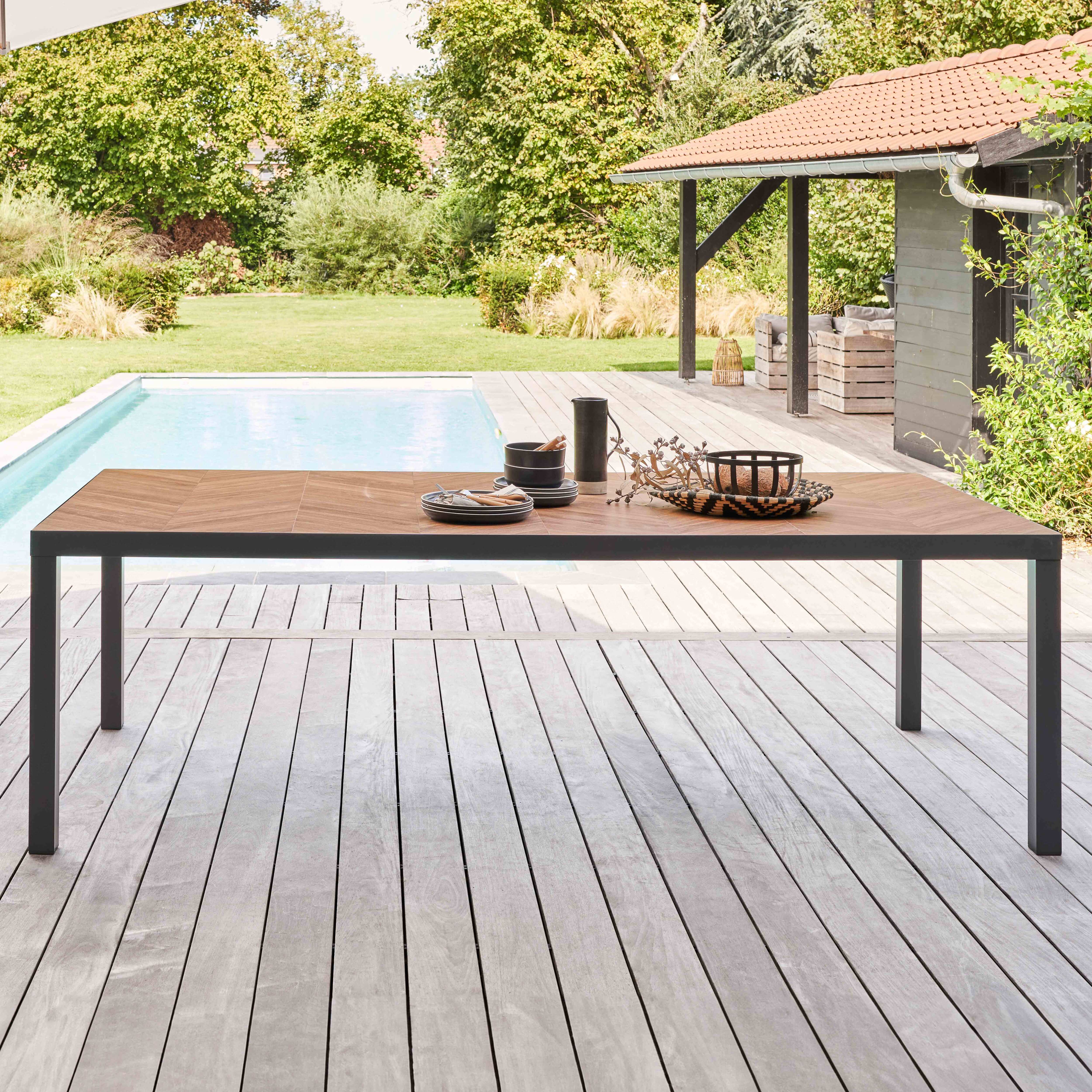 Gartentisch aus keramischem Holzdielen-Effekt - Oviala Tivoli 108718