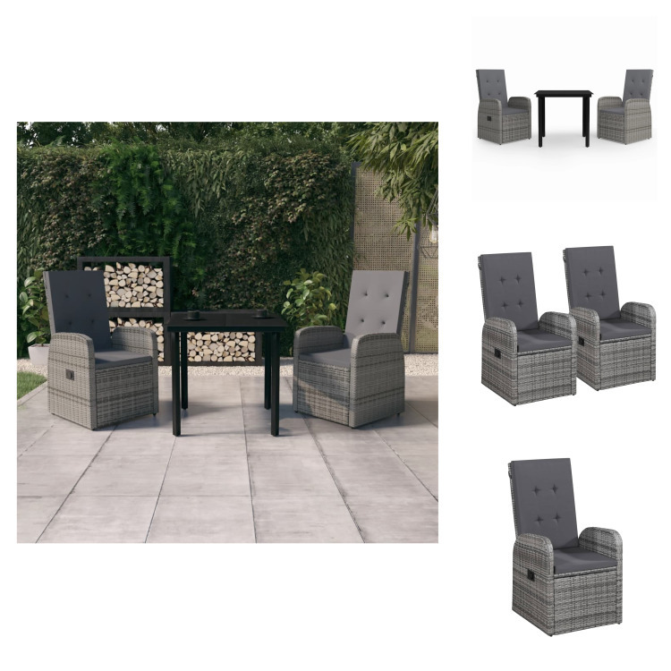 vidaXL 3-dielny záhradný jedálenský set s vankúšmi sivý - Záhradné nábytkové zostavy