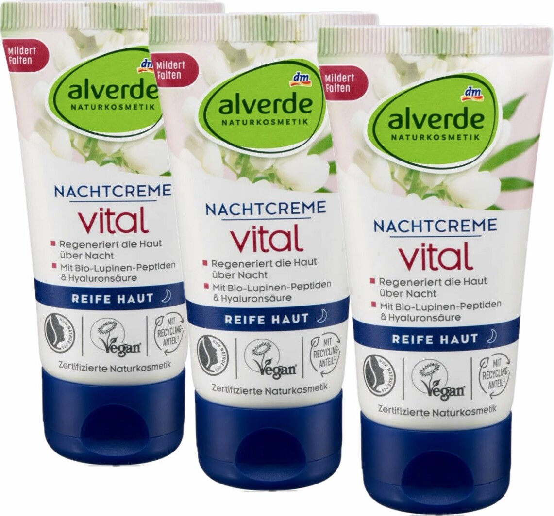 Dm-Drogeri markt 3 x alverde Naturkosmetik - Nachtcreme / Gesichtscreme Vital Bio-Lupinen-Peptide (3 x 50 ml) al-5432-3x