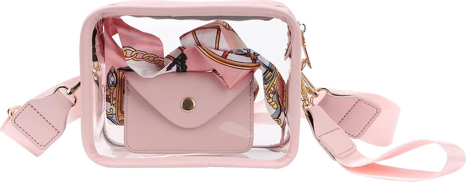 ele eleoption (Rosa) Kleine transparente Umhängetasche für Damen, Stadion-zugelassene transparente Taschen, transparente Geldbörse für Konzerte, Sportveranstaltungen, Festivals