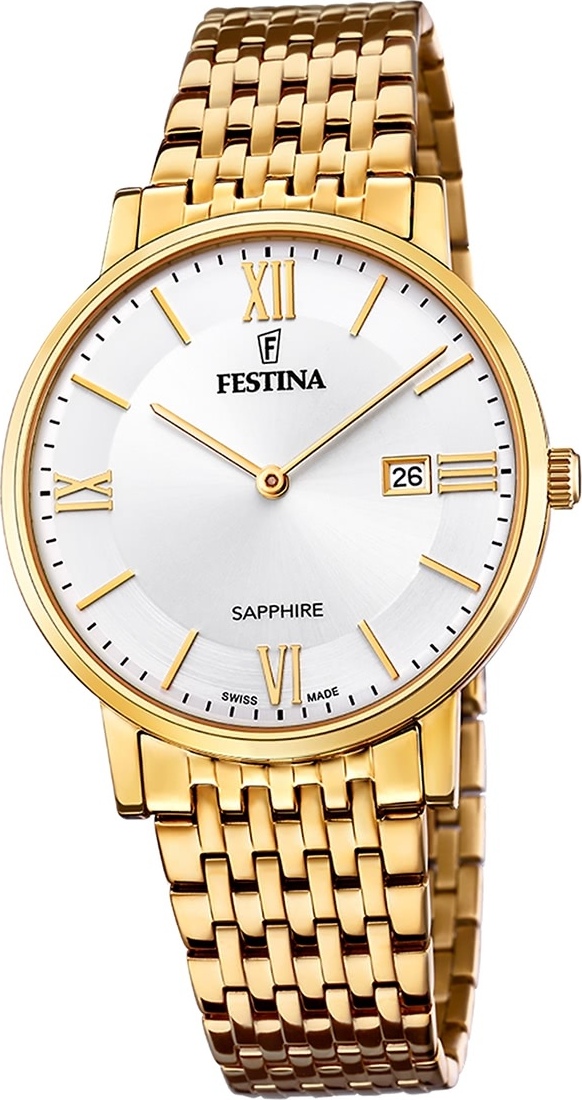 Festina pánske hodinky z nehrdzavejúcej ocele zlaté Festina Swiss Made náramkové hodinky D2UF20020/1