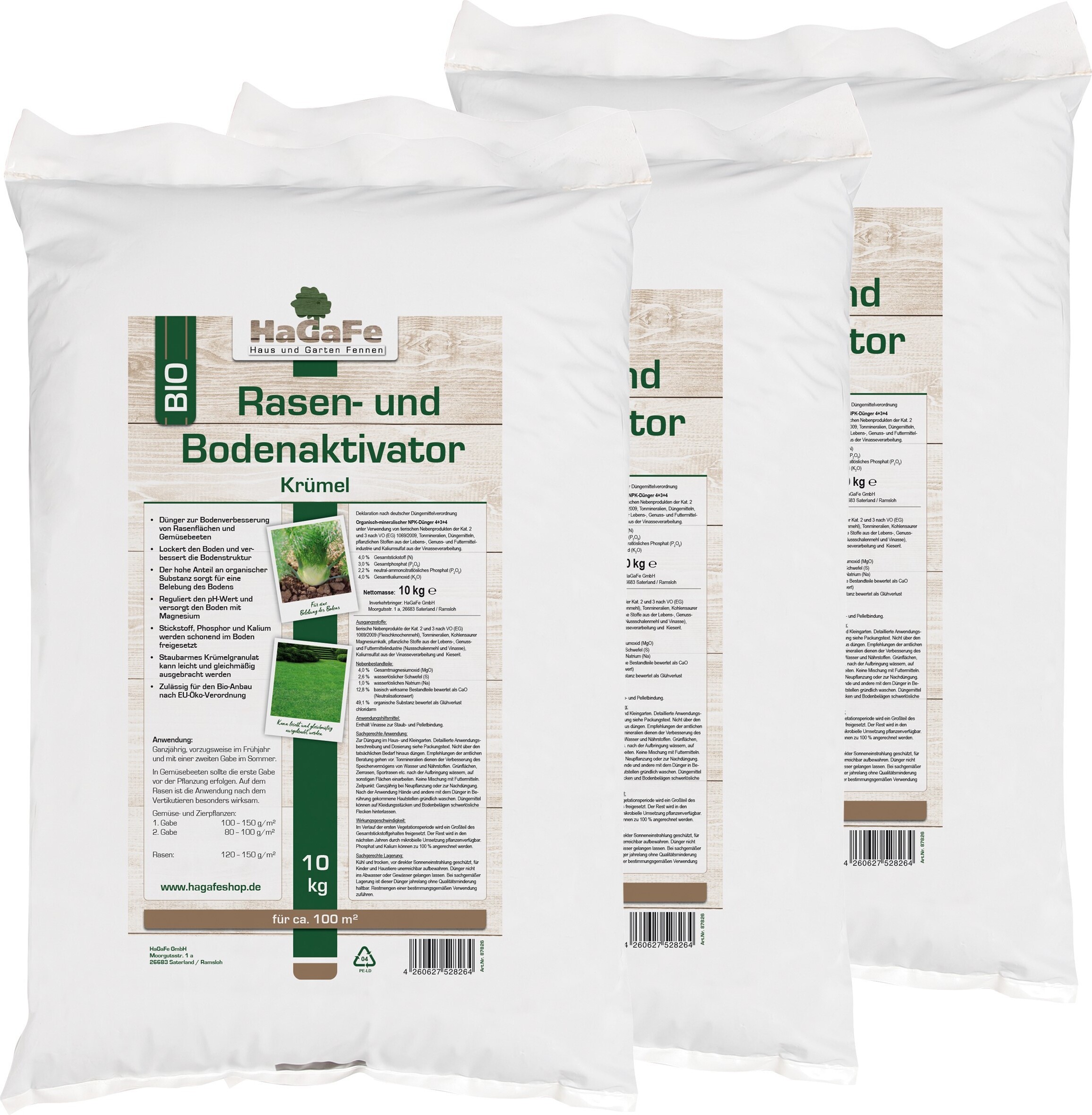 HaGaFeKRÜMEL Rasenaktivator & Bodenaktivator mit Ton & Magnesium 30 kg (3 x 10 kg)