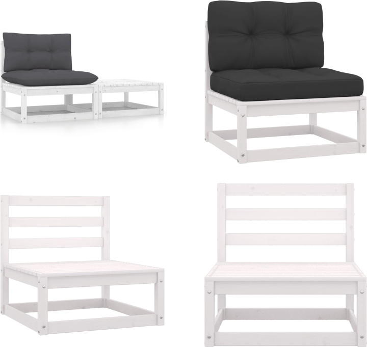 vidaXL 2 tlg. Garten Lounge Set mit Kissen Weiß Kiefer Massivholz - Garten-Lounge-Set - Garten-Lounge-Sets - Holz-Loungemöbel - Holz-Gartenmöbel HL805761