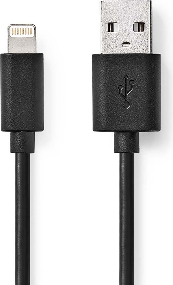 Lightning kábel | USB 2.0 | Apple Lightning 8-pin | USB-A konektor | 480 Mbps | Poniklovaný | 2,00 m | Okrúhly | PVC | Čierny | Štítok