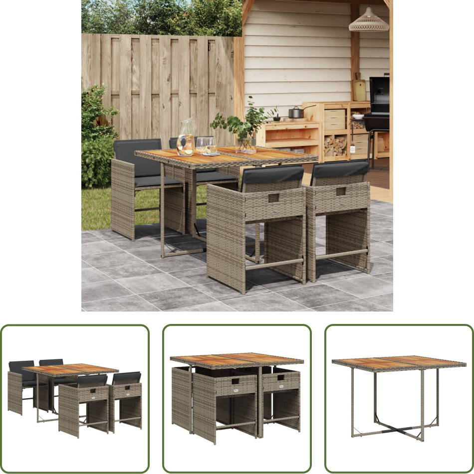 The Living Store 5-dielny záhradný jedálenský set s vankúšmi sivý polyratan