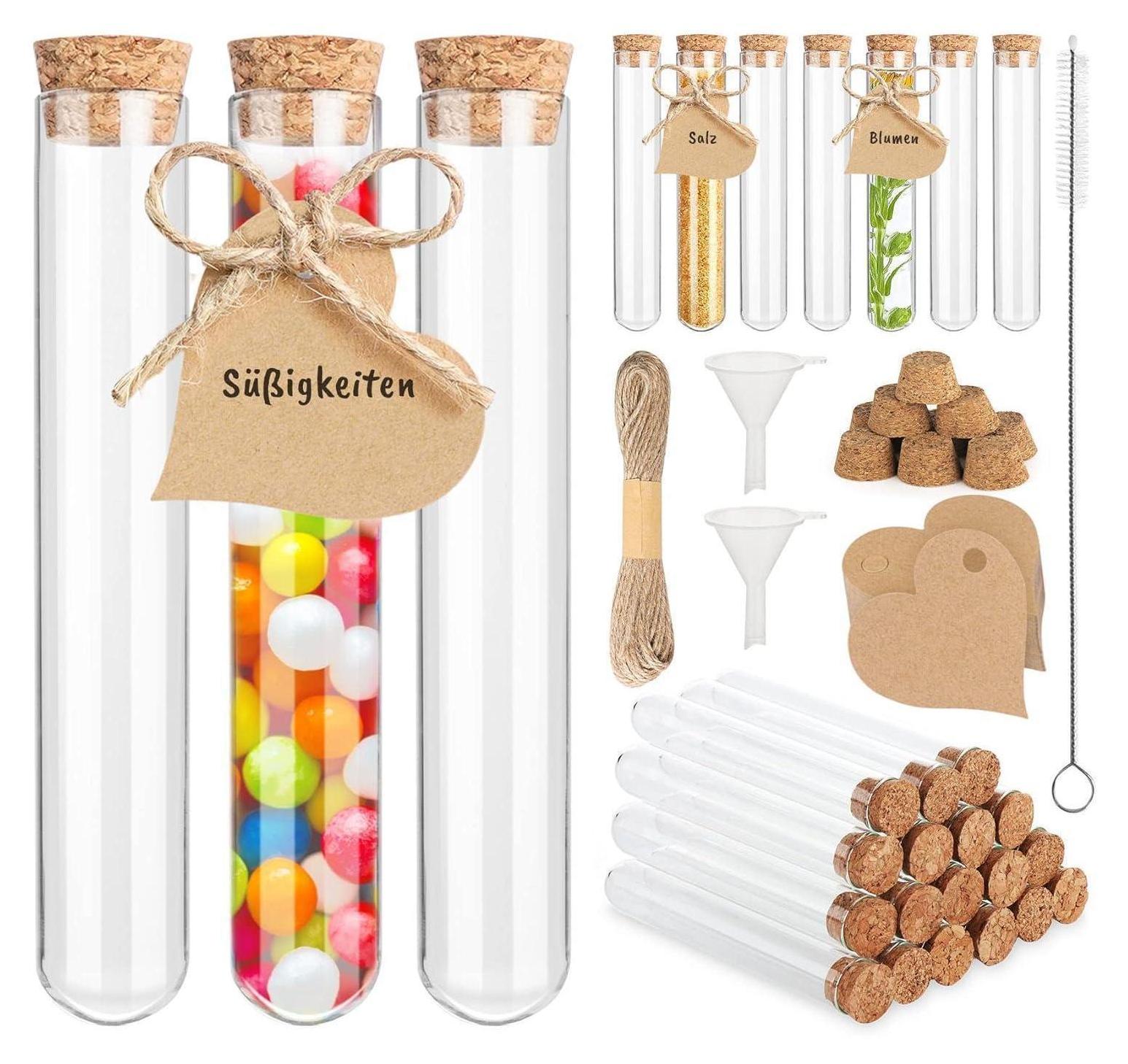 15 Kunststoff-Reagenzgläser 16×150mm Mit Korken + Bürste – Transparent, Auslaufsicher – Für Gewürze, DIY & Dekoration