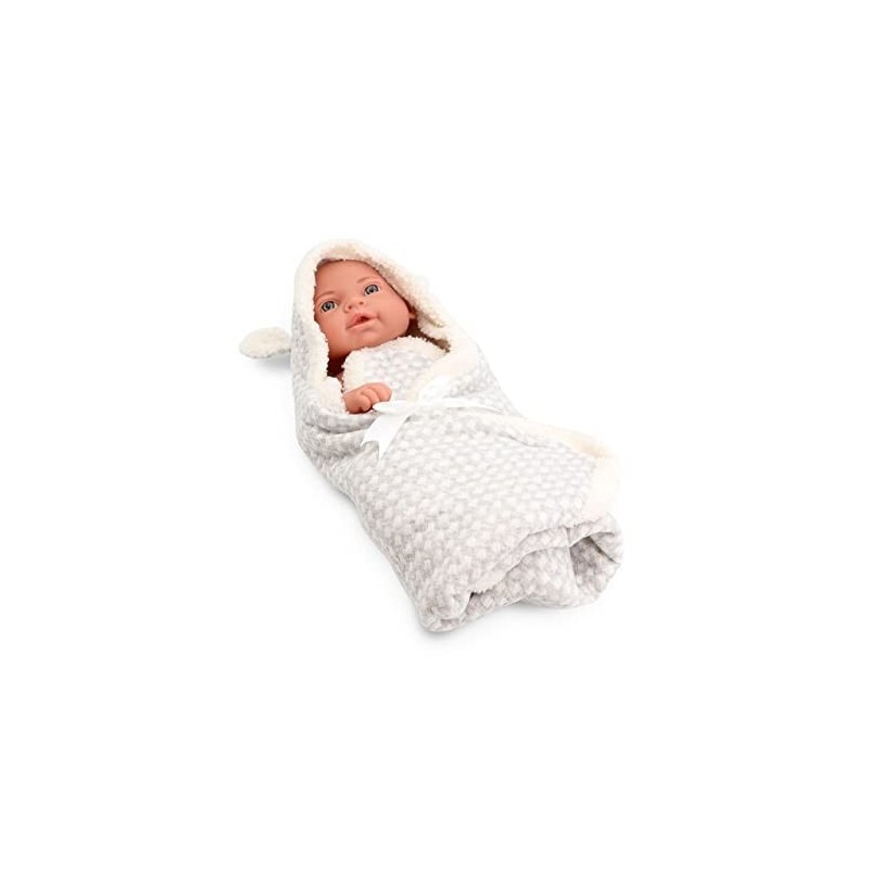 PRODUCENT Tachan - Baby-Puppe 40cm, mit grauem Umhang, realistische Baby-Figur, gelenkige Gliedmaßen (788T00626) Tachan