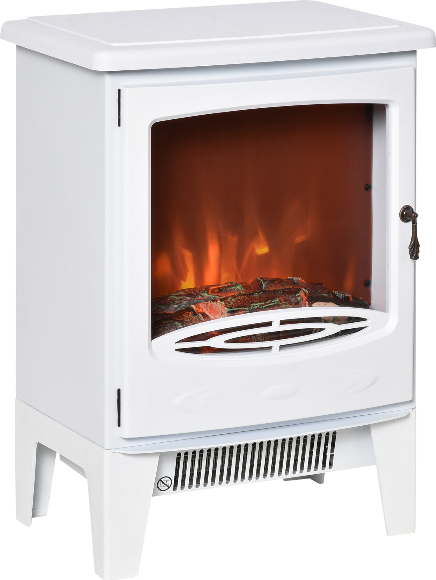 HOMCOM LED elektrický krb Stojaci krb Krbové kachle s efektom plameňa 900/1800W Kov ABS plast Sklo Biela 39 x 26 x 54,8 cm