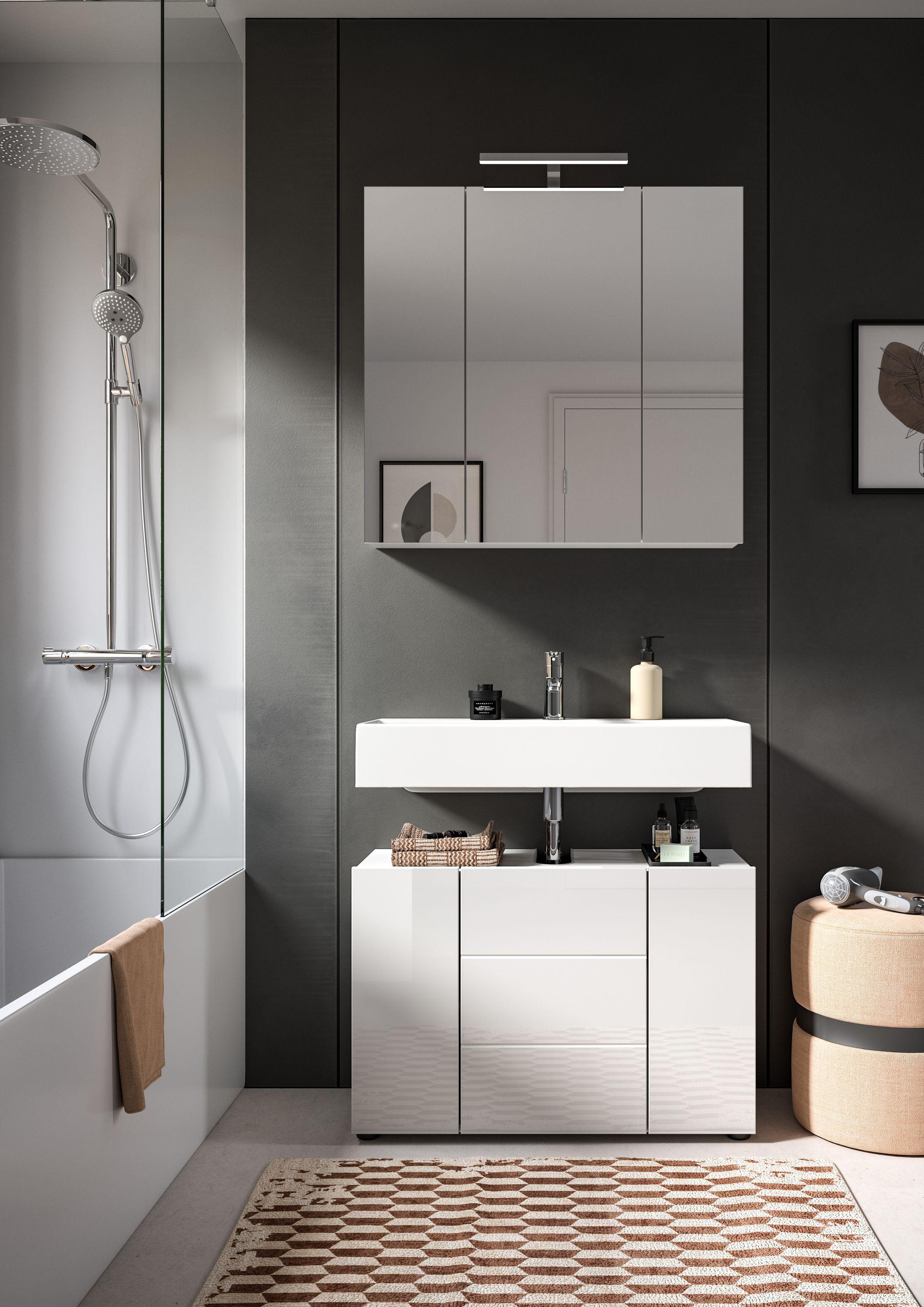 Xonox Vira 3 Badkombination Weiß / Weiß Hochglanz, LED-Beleuchtung:mit LED-Beleuchtung X2LA9B13