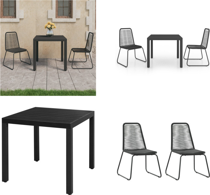 vidaXL 3 ks záhradný jedálenský set PVC ratan čierny - Set záhradného nábytku - Sety záhradného nábytku - Záhradný stôl a stoličky - Záhradné stoly a stoličky