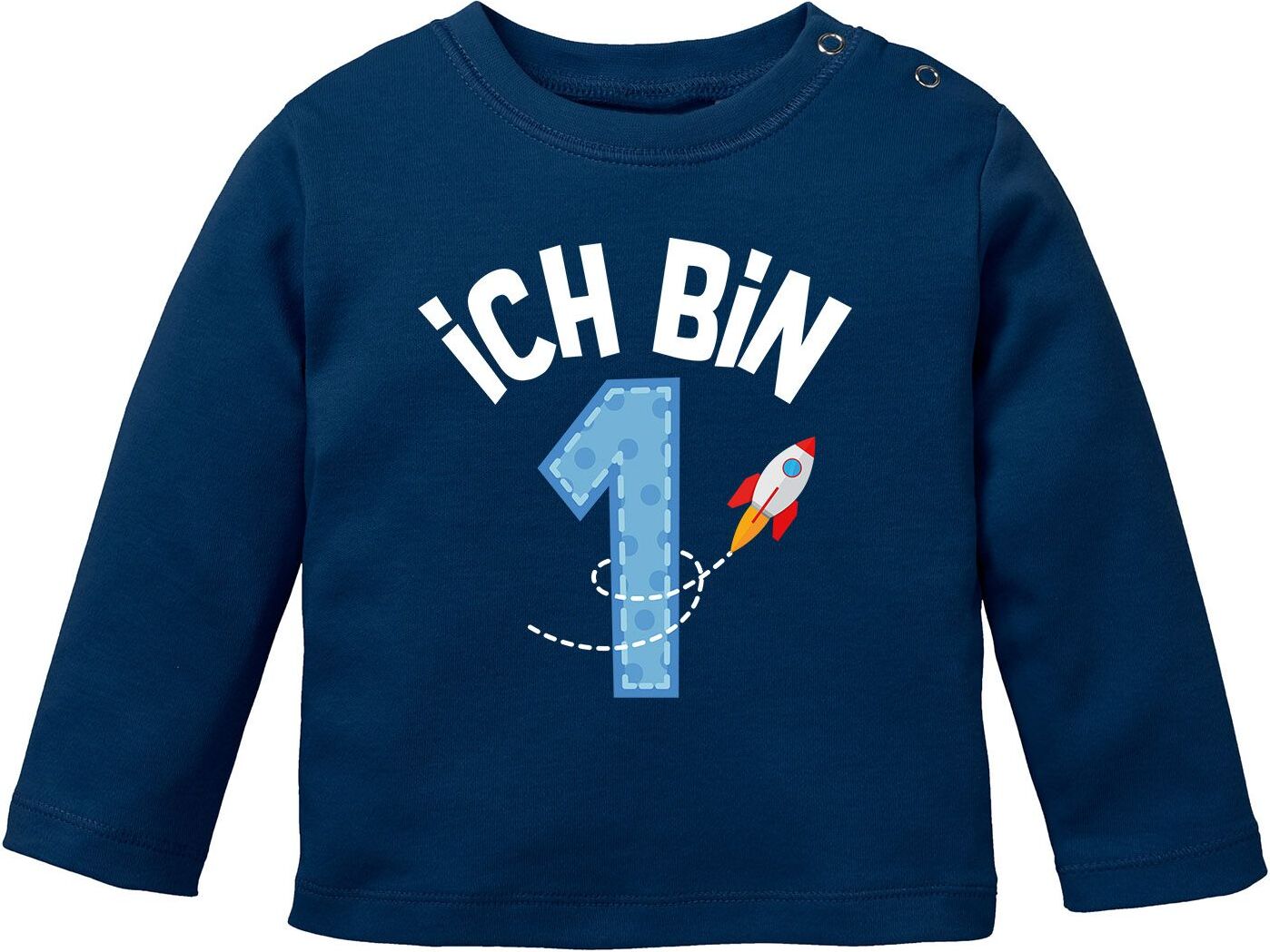 MoonWorks® Maglietta Maniche Lunghe Prima Compleanno Bambino – "Ich Bin Schon 1" In Cotone Biologico Con Bottoni Spalla (Taglia 80-86 Cm, 12 Mesi)