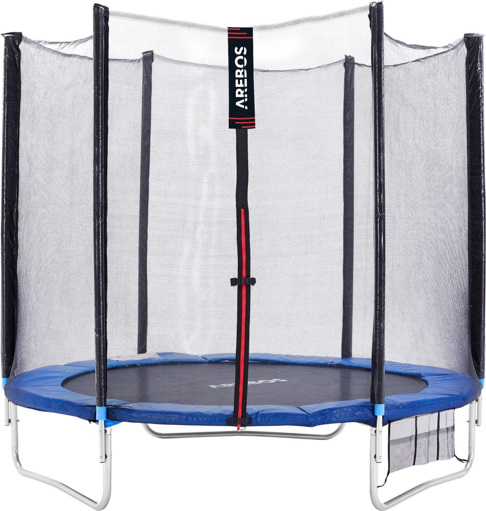 AREBOS vonkajšia trampolína Ø 244 cm | záhradná trampolína kompletná sada Vrátane bezpečnostnej siete, rebríka, podložky na skákanie, polstrovaných stĺpikov siete,