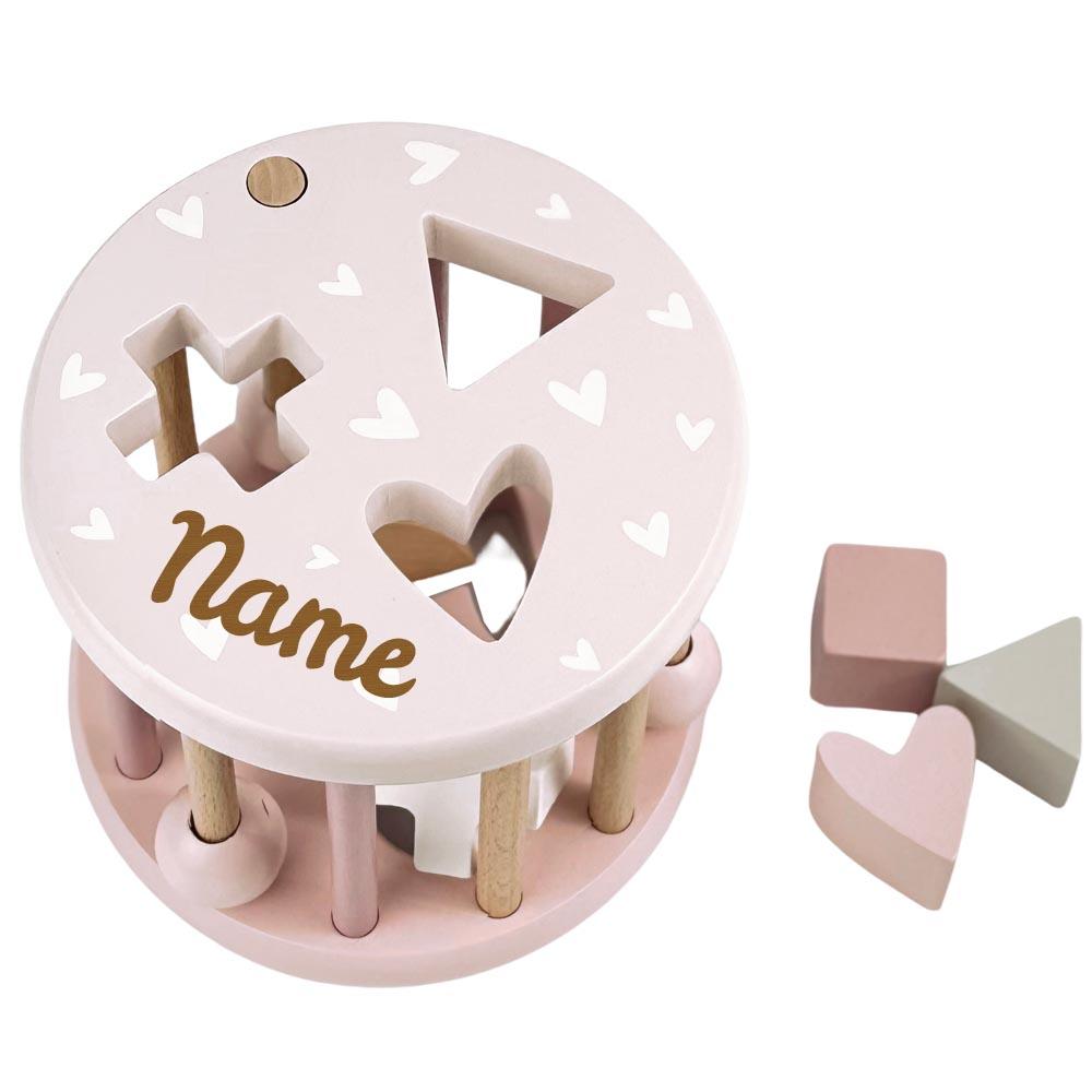 Elefantasie Sortierspiel aus Holz personalisiert mit Name Sortierbox Steckspiel ab 12 Monate Geschenk zur Geburt rosa
