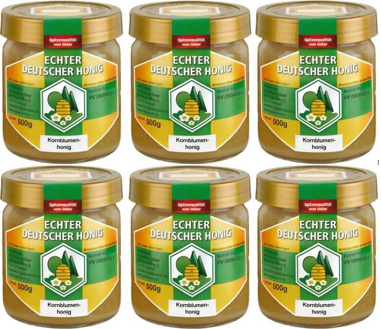 Apis Aurum GmbH Echter Deutscher Honig - Kornblumenhonig - 6 x 500g im Glas