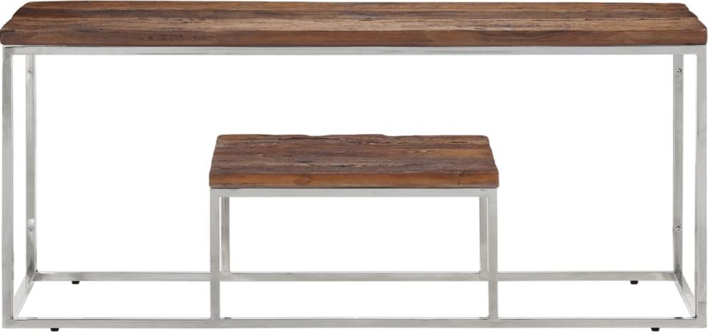 vidaXL Couchtisch Silbern Edelstahl und Massive Holzschwellen 350021