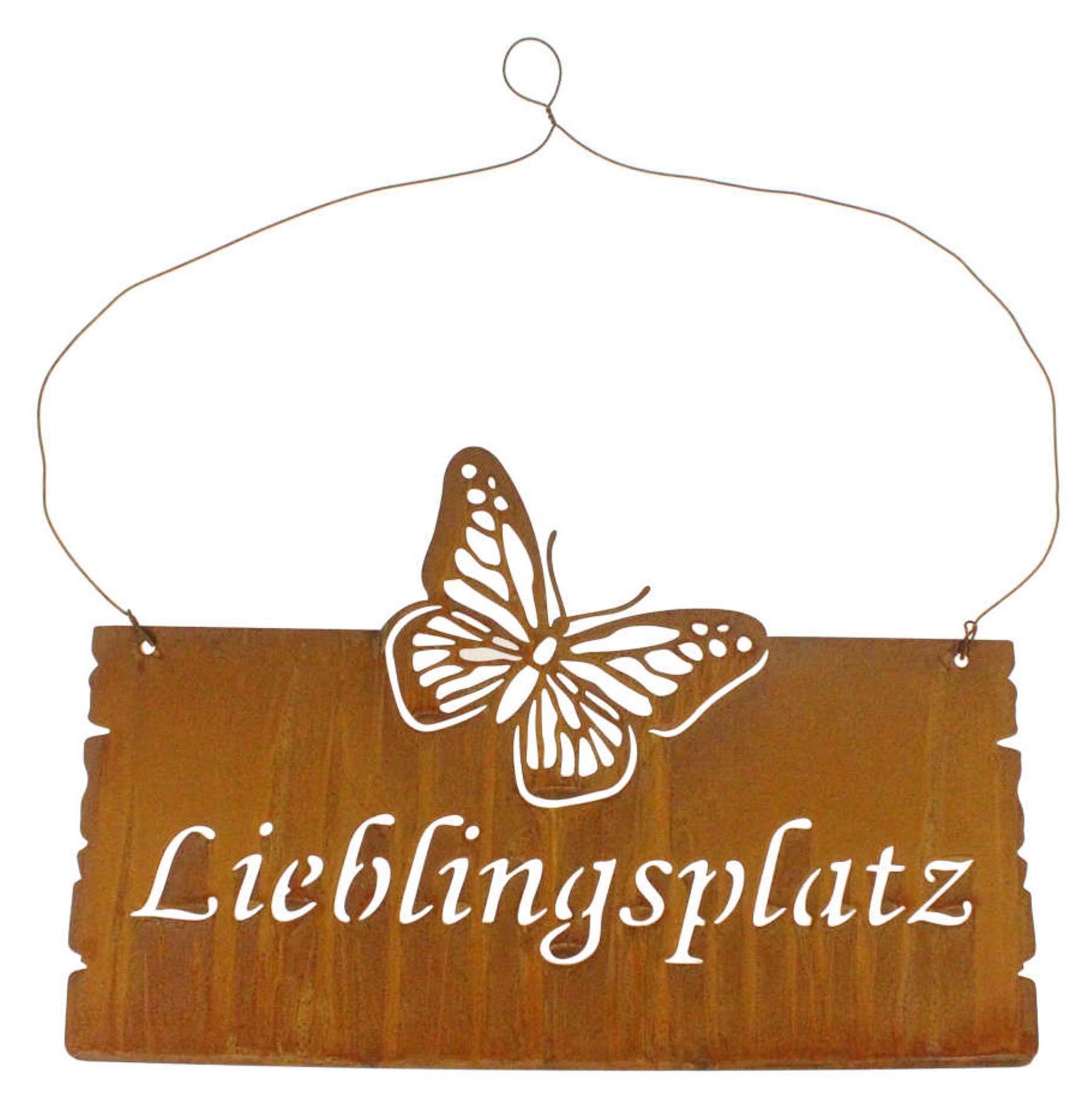 Floral-Direkt Schild Lieblingsplatz 30x20cm Metall mit Schmetterling Hänger Eingangsschild Tür Deko