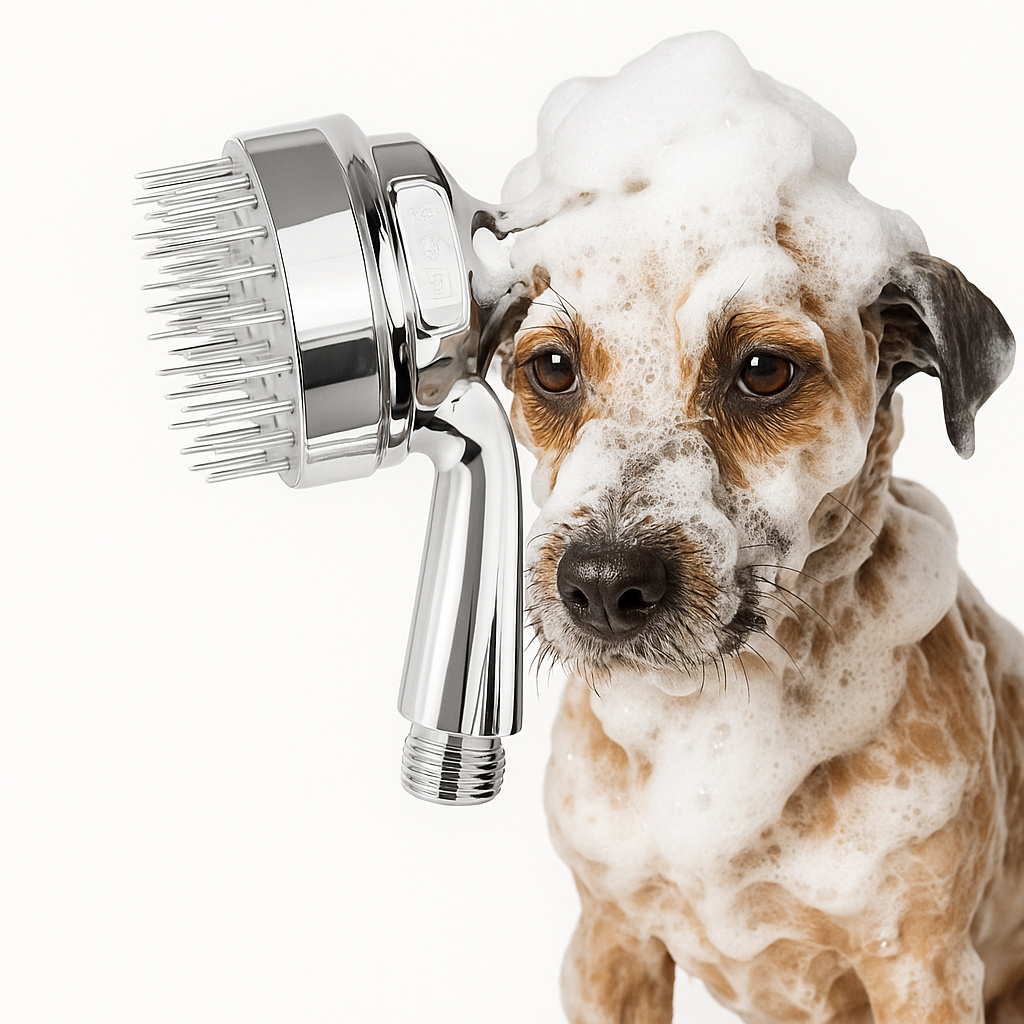 Qugou GmbH 2-in-1 Duschkopf für Hunde, Dusch Massage Werkzeug für Hunde, Hundeduschkopf mit Silikonkammzähne