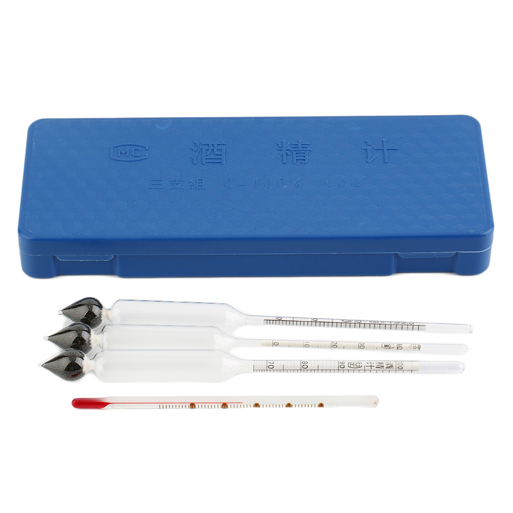 Roadoor Alkoholgehalt 0-100% 3 PCs Hydrometer Alkoholmesser Werkzeug + Thermometer 197438