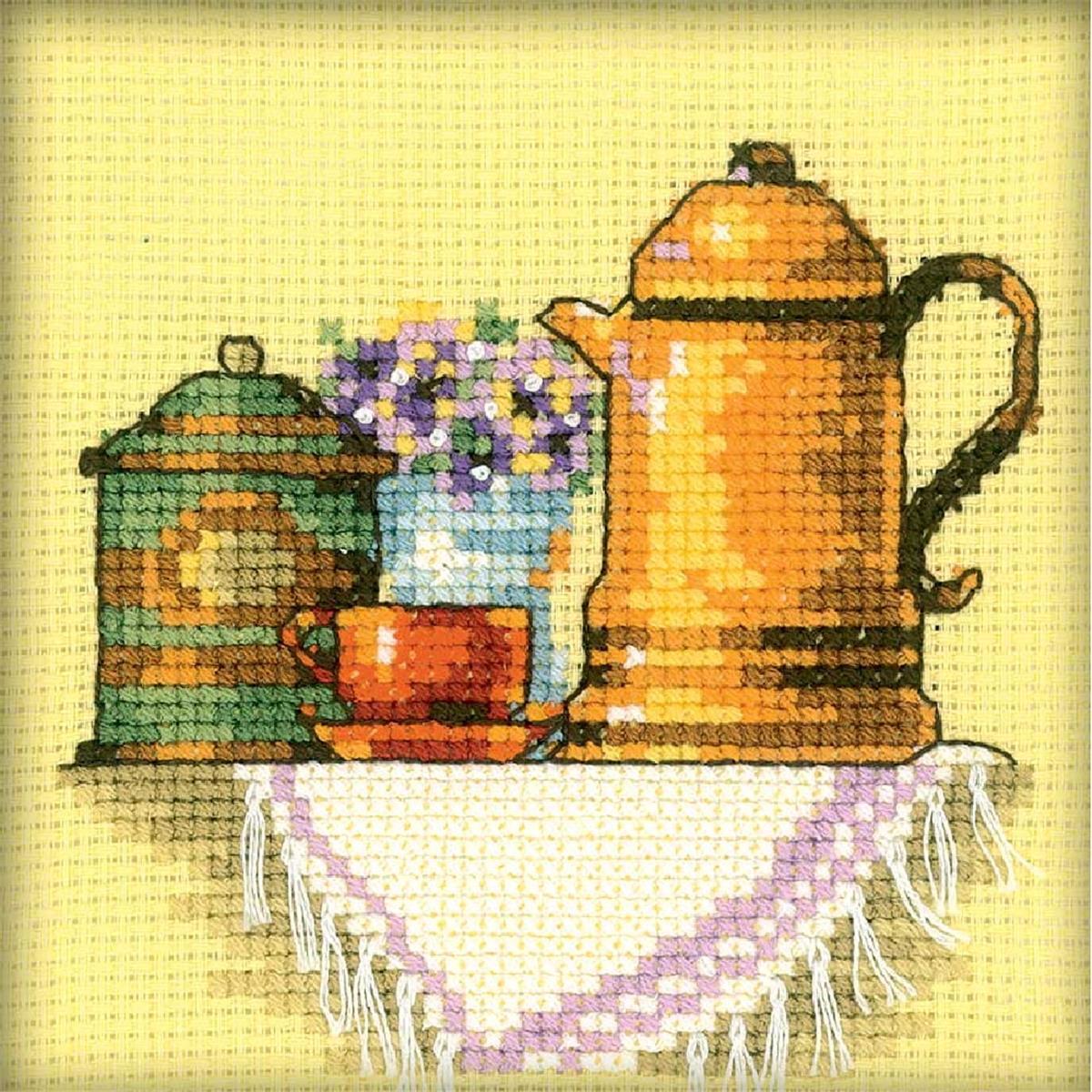 RTO Zählbare Kreuzstich-Stickerei-Set "Tasse Kaffee am Morgen" H199, 10x10 cm
