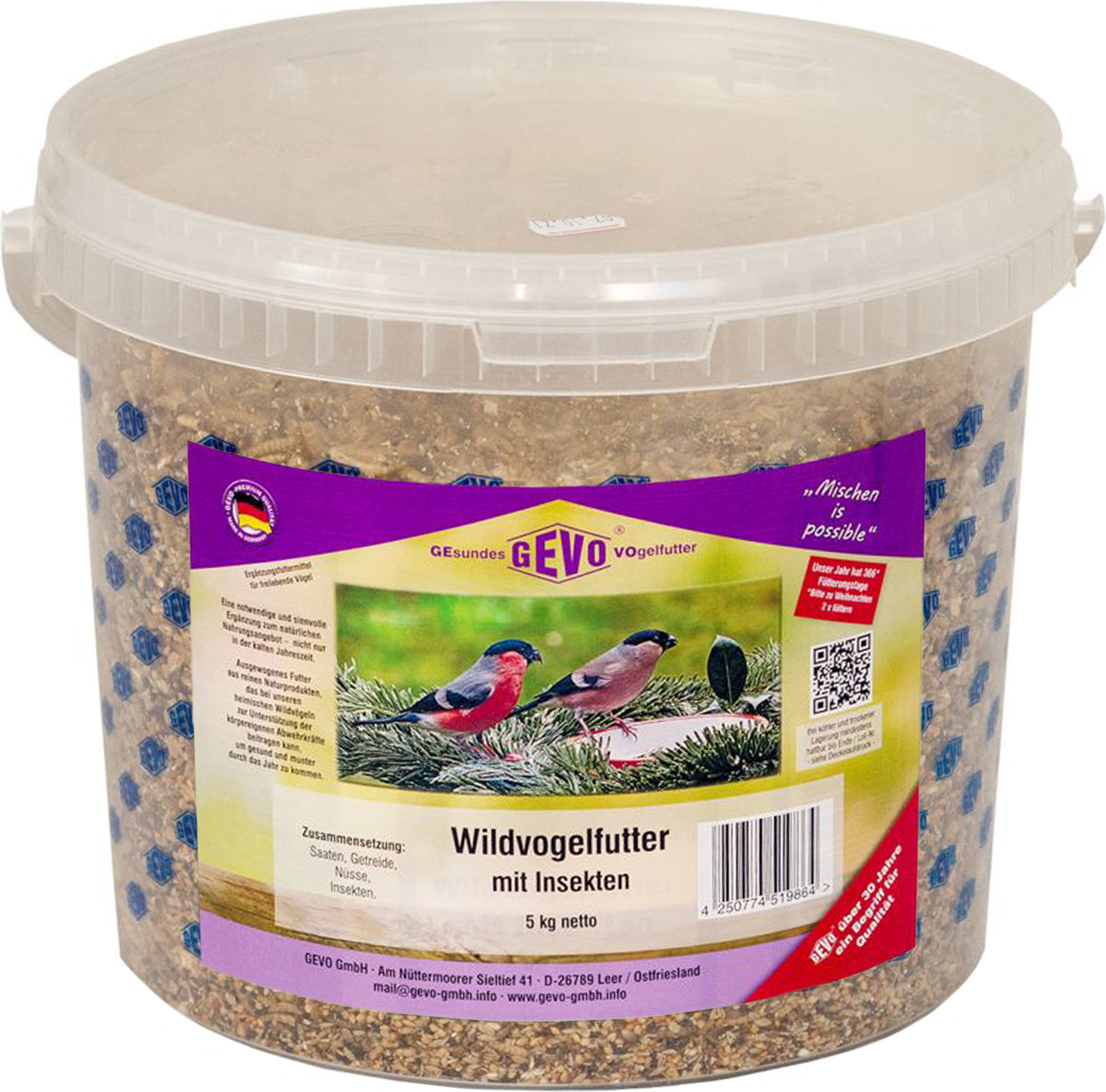 Wildvogelfutter mit Insekten (5 kg im Eimer) | Wildvogelfutter von GEVO 900488-gv