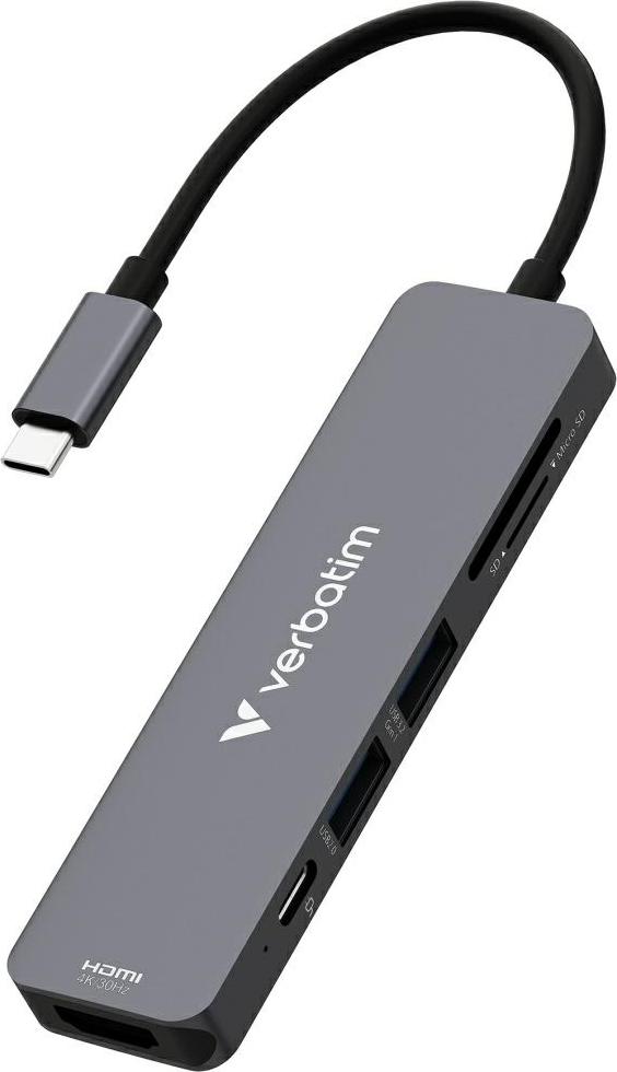 Verbatim 32156, USB 3.2 Gen 1 (3.1 Gen 1) Type-C, HDMI, USB 2.0 Type-A, USB 3.2 Gen 1 (3.1 Gen 1) Type-A, Microsd (transflash), MicroSDHC, MicroSDXC, SD, SDHC, SDXC, 5000 Mbit/s, 3840 x 2160, 3840 x 2160 px