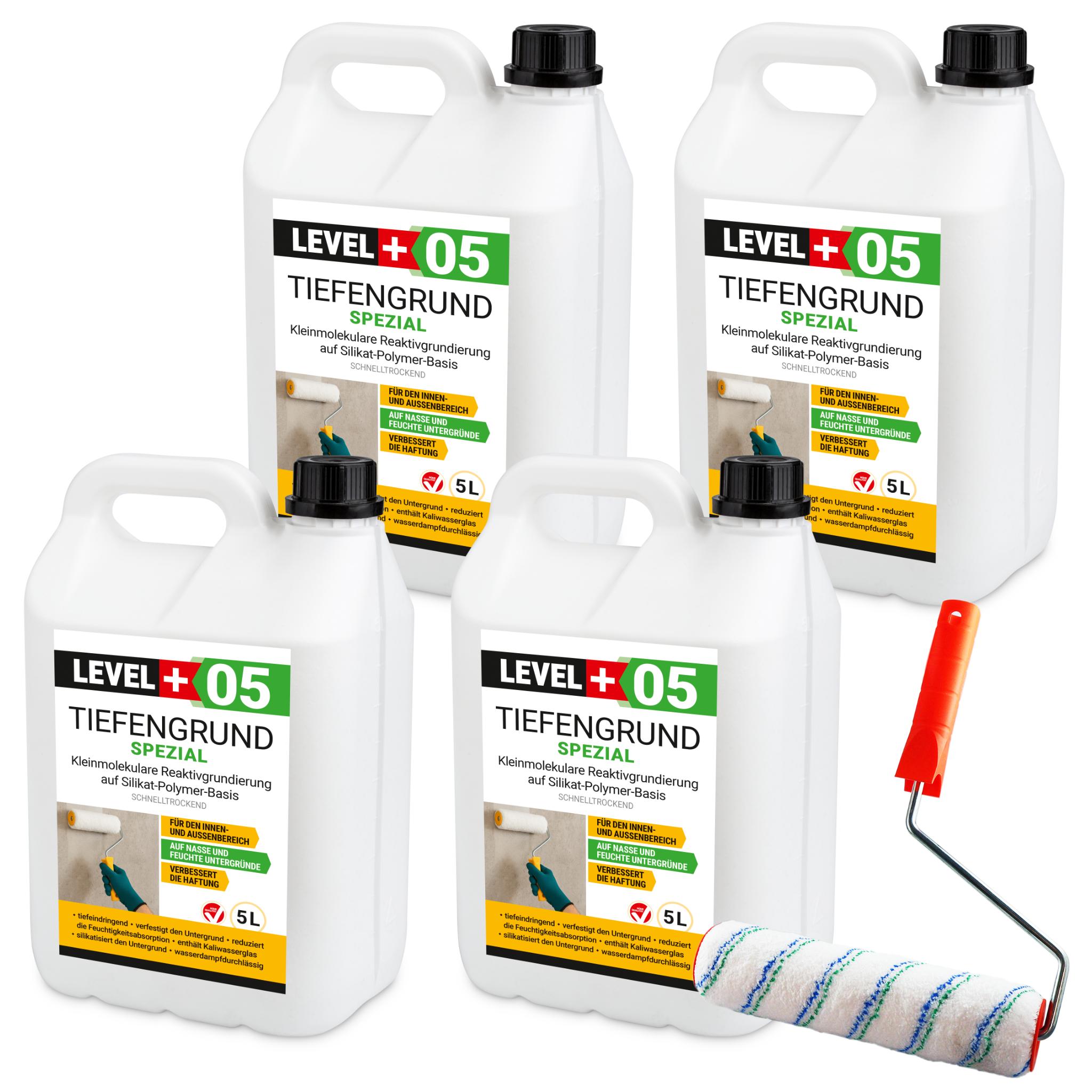 Hangato GmbH Tiefengrund LF 20L Spezial mit Kaliwasserglas Innen Außen +Farbroller 25cm RM05 RM05_20_FR