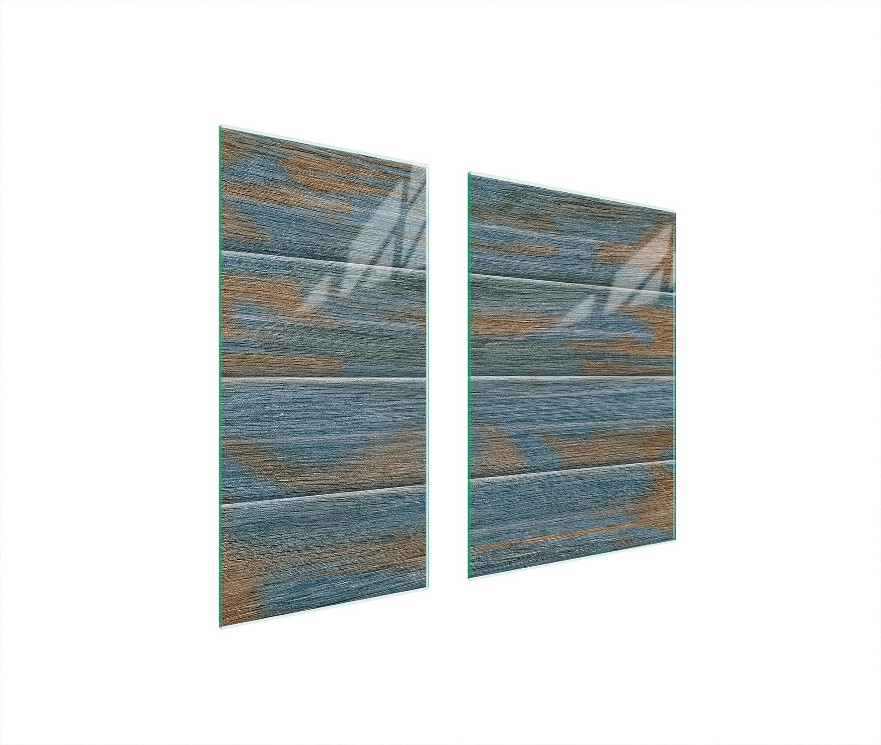 TMK ArtDeko Herdabdeckplatten 2 teilig 75x52 Ceranfeld Abdeckung Glas Schneidebrett Holz Türkis