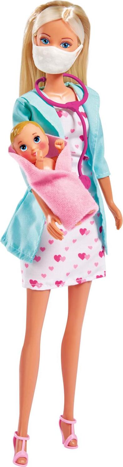 Simba 105733493 Baby Doctor / Puppe als Kinderrztin mit Mundschutz und viel Zubehr / Baby mit Fieber