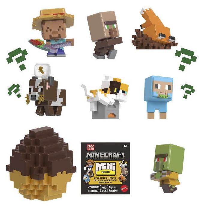 Mattel Minecraft Mini Spawn Eier Figur, Versteckt im Ei-förmigen Busch, Neue Artikulation für Posen MATHXT64