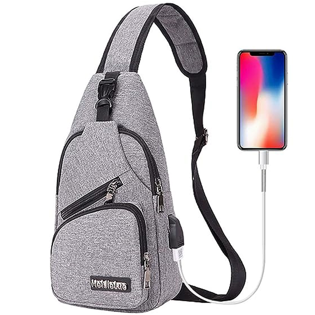 Jormftte Canvas Sling Bag Rucksack Damen und Herren – Schulterrucksack Umhängetasche Crossbag Verstellbarem Schultergurt Perfekt für Outdoorsport(Grau) Kau-HT-XJY-20231104-16