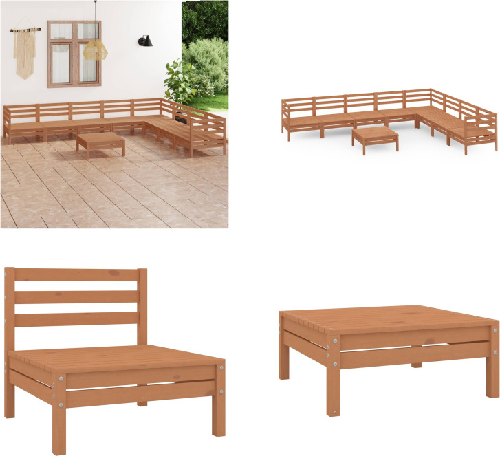 vidaXL 9-dielna záhradná obývacia súprava z masívneho dreva borovice medovo hnedá - záhradná obývacia súprava - vonkajšia obývacia súprava - drevená pohovka - drevená záhradná pohovka