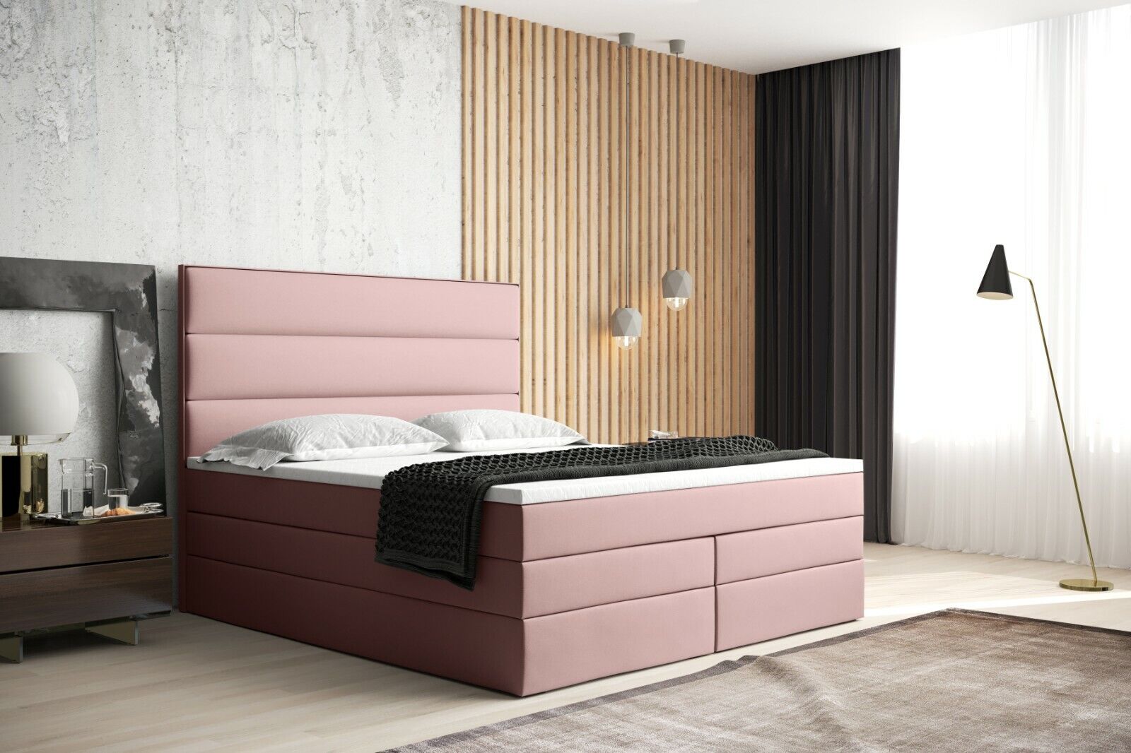 Skriňová posteľ Grekpol Boston 140x200 cm s matracom Bonell a TFK H3 a topperom, čalúnená posteľ s podnožou Tkanina: Amor Velvet 4308