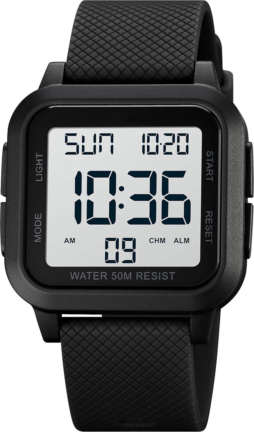findtime Watch Quadratische Digitaluhr LED Große Ziffern Herren Damen Uni, Outdoor Sportuhr mit Alarm Timer Doppelzeit Stoppuhr 12/24H, 50M Wasserdicht